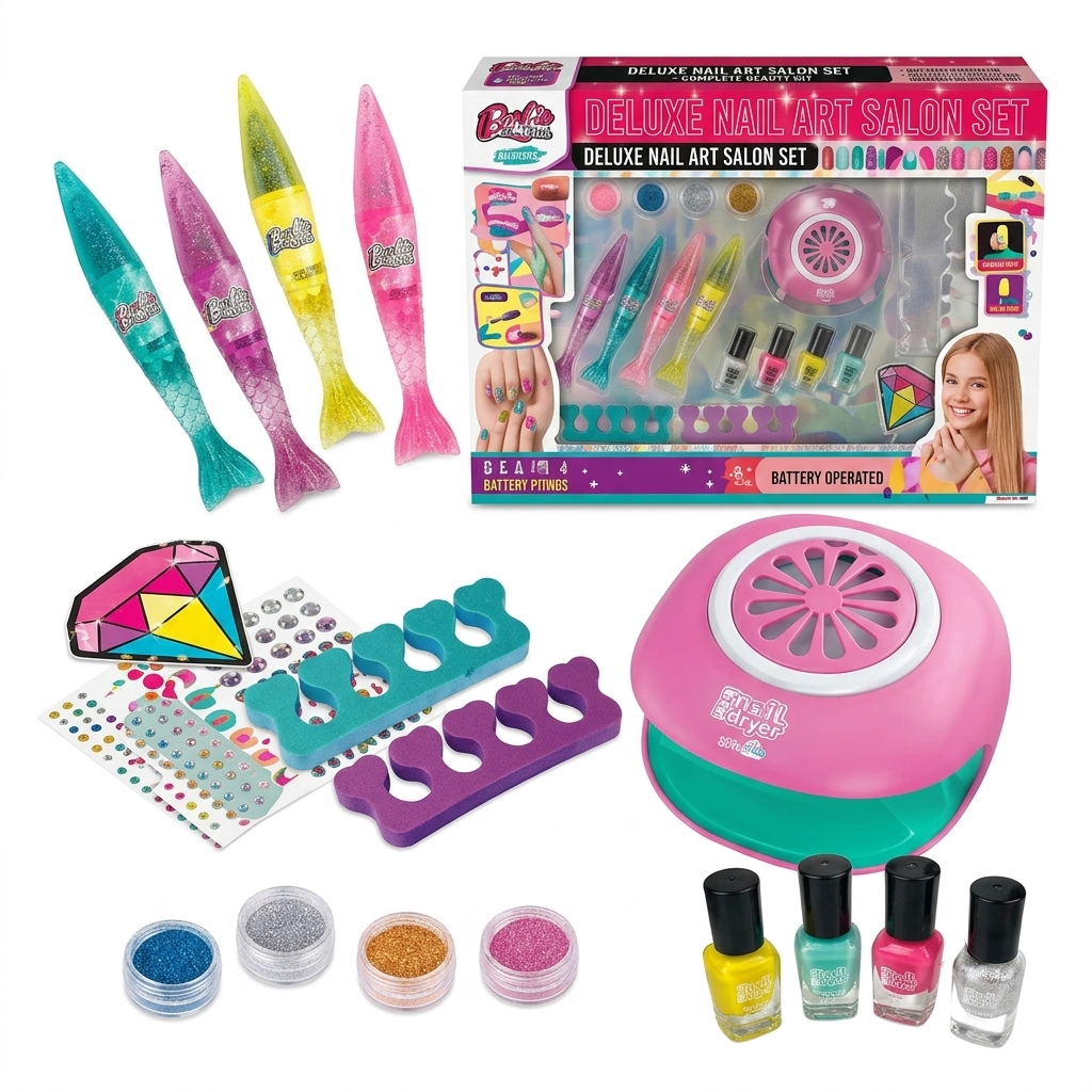 : Deluxe Nail Art Salon Set for Kids – All-in-One DIY Beauty Kit with Electric Nail Dryer, Polishes, Glitters & Accessories