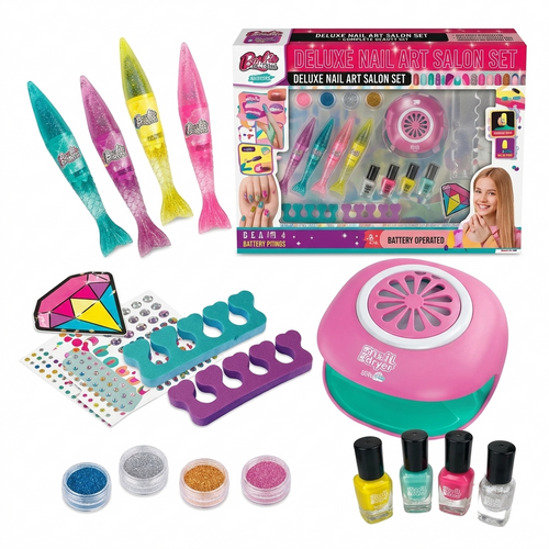 : Deluxe Nail Art Salon Set for Kids – All-in-One DIY Beauty Kit with Electric Nail Dryer, Polishes, Glitters & Accessories