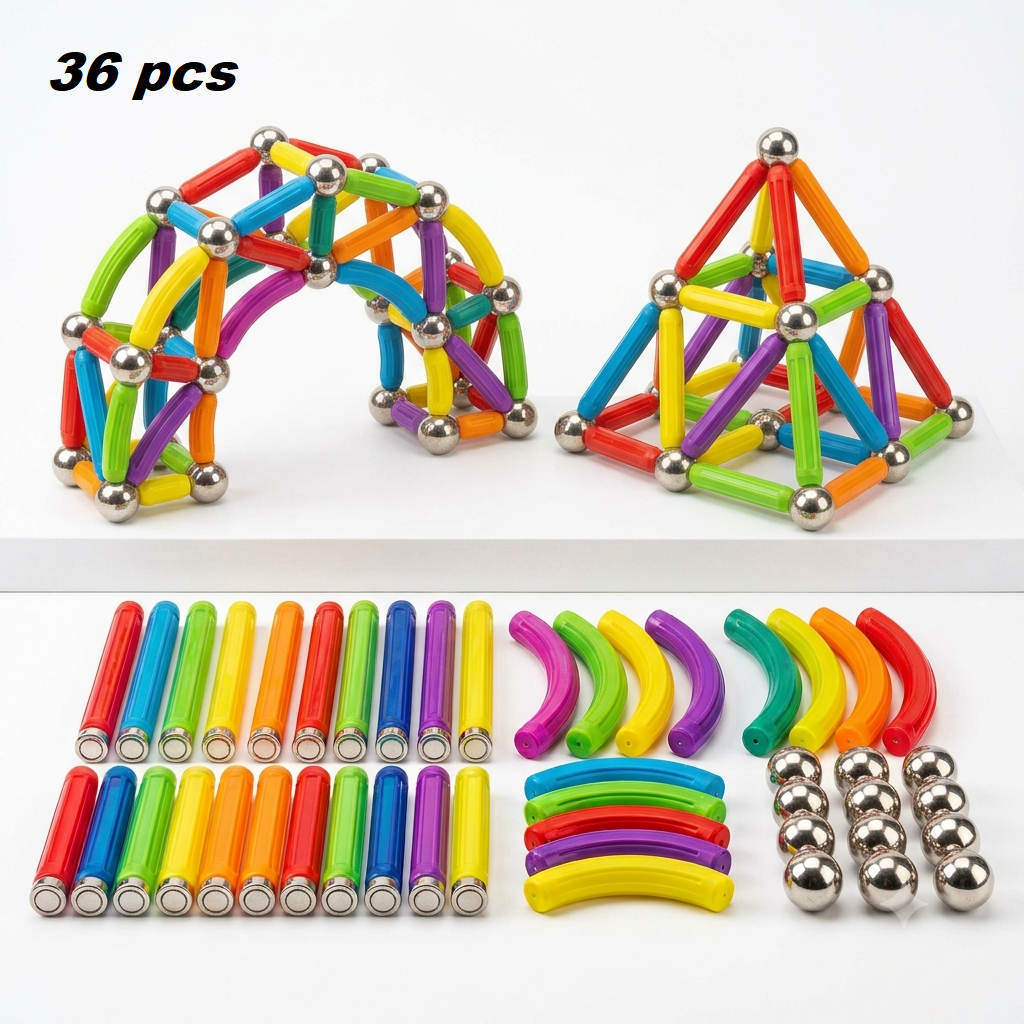 36 Pcs Magnetic Bar Building Blocks Set – Educational STEM Toy for Kids | DIY Construction Balls & Sticks Puzzle Set