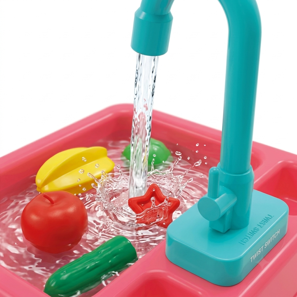 Kids Electric Kitchen Sink Toy Set with Automatic Water Circulation - Pretend Play Dishwashing Set with Vegetables, Cutlery & Accessories for Toddlers (Ages 3+)