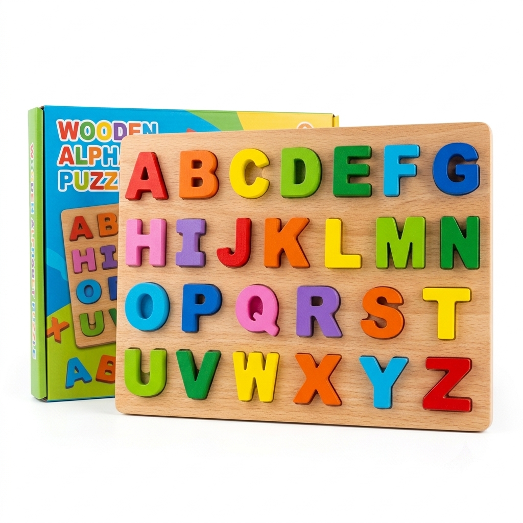 Wooden Alphabet Puzzle Board for Kids – Educational ABC Capital Letters Learning Toy