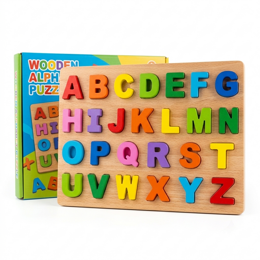 Wooden Alphabet Puzzle Board for Kids – Educational ABC Capital Letters Learning Toy